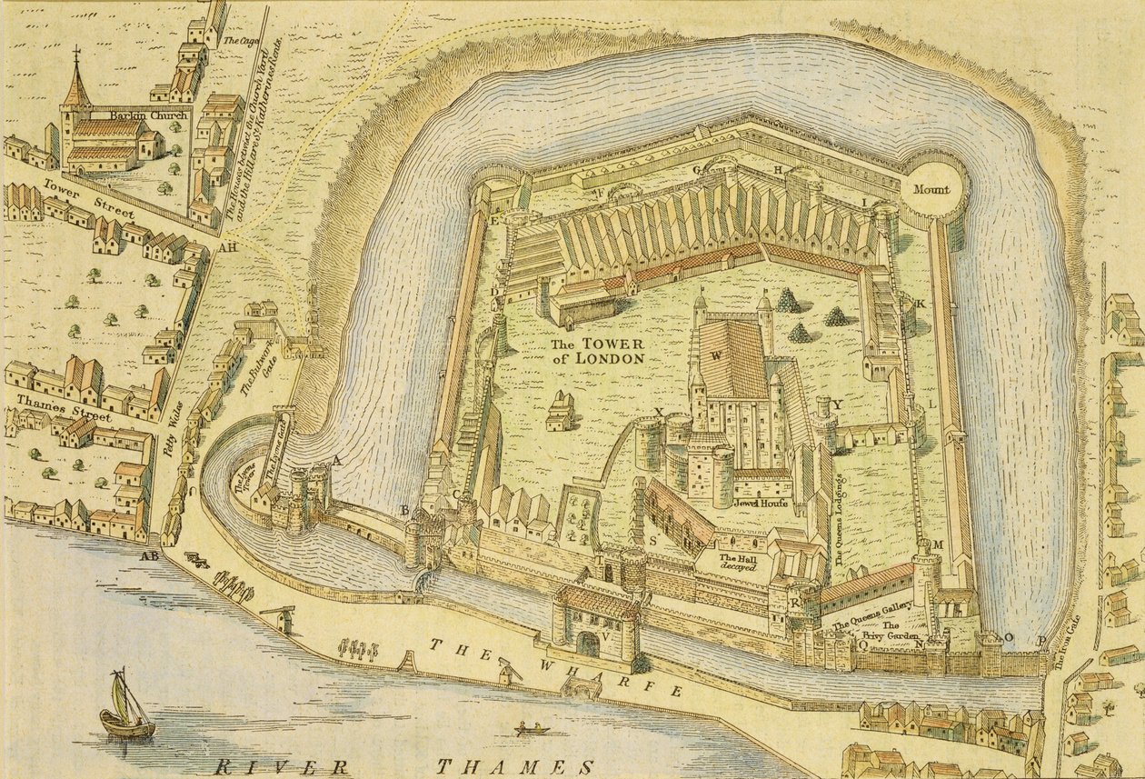 A londoni Tower, W. Haiward és J. Gascoyne 1597-ben végzett felméréséből alkotó: English School