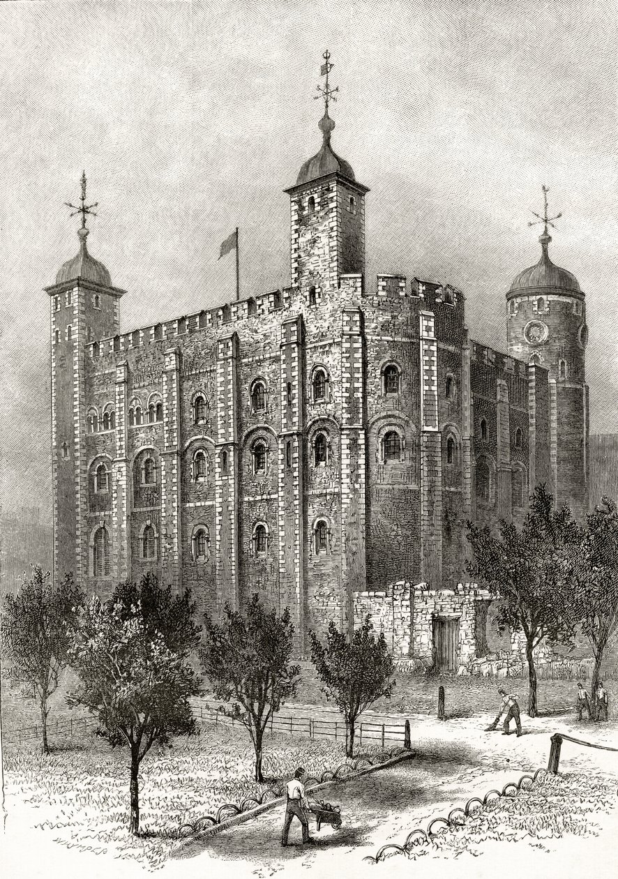 A Fehér torony, a londoni Tower központi tornya, a "London Pictures: Drawed with Pen and Pencil", Richard Lovett tiszteletes, 1890-ben jelent meg. alkotó: English School