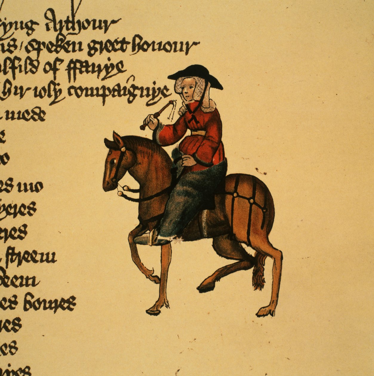 The Wife of Bath, részlet Geoffrey Chaucer Canterbury meséiből (1342-1400 körül) Ellesmere-kézirat, fakszimile kiadás, 1911 alkotó: English School
