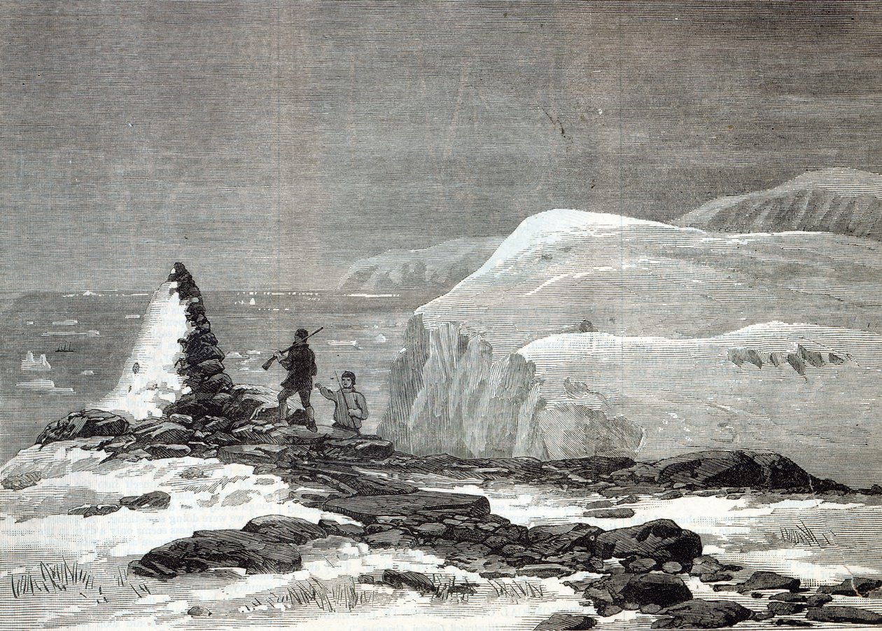A Pandora körútja: Cairn, amelyet Nares kapitány állított fel Isabella-foknál, a „The Illustrated London News”-ból, 1876 alkotó: English School