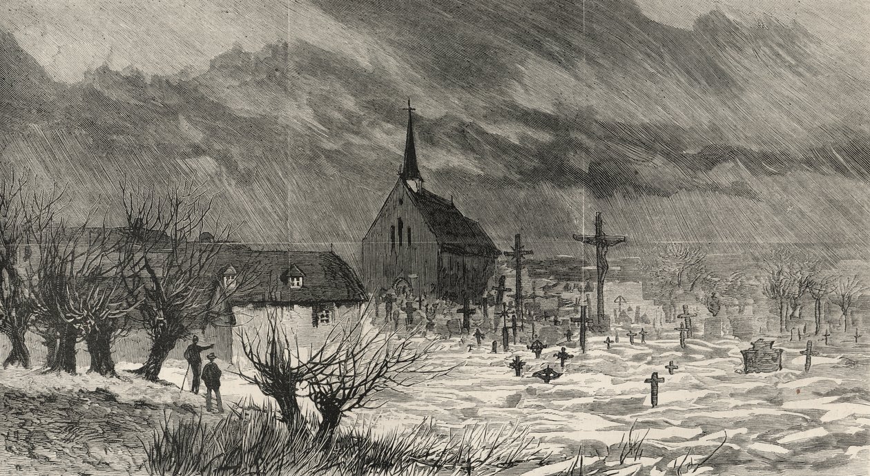 A katasztrofális árvizek Ausztria-Magyarországon: A Duna által nemrégiben elöntött Raab képe a Grafikából, 1883. január 20. alkotó: English School