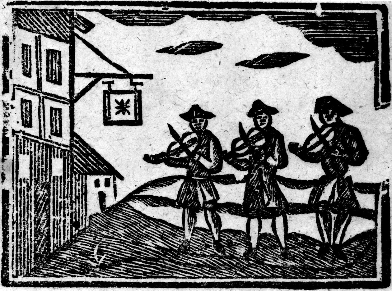 Három hegedűs a Roxburghe-balladák könyvéből alkotó: English School