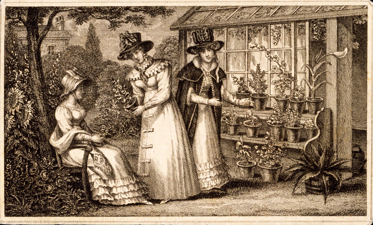 Three Ladies Gardening by The Potting Shed 1820-as évek körül alkotó: English School