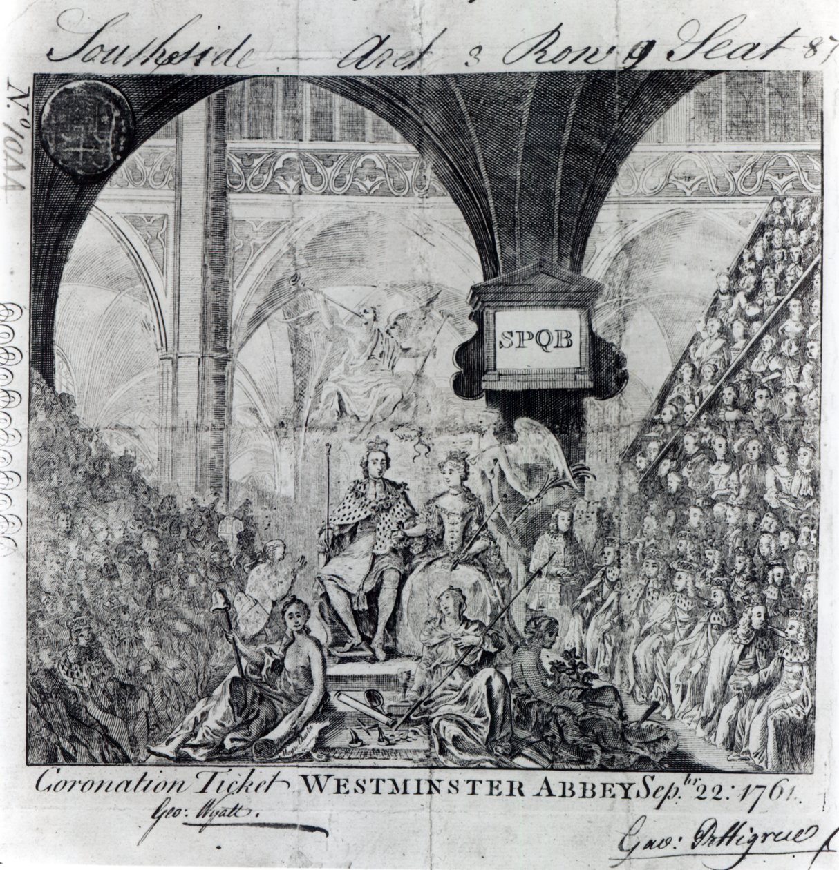 Jegy III. György koronázására a Westminster apátságban, 1761. szeptember 22. alkotó: English School