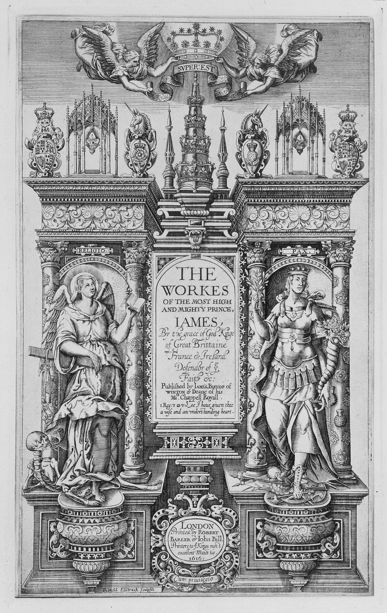I. Jakab műveinek címlapja, metszett Renold Elstrack (1571-1630 körül) 1616 alkotó: English School