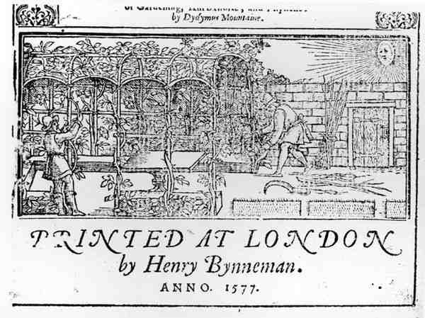 Címlap Dydimus Mountaine kertészeti könyvéből, pub. 1577-ben alkotó: English School