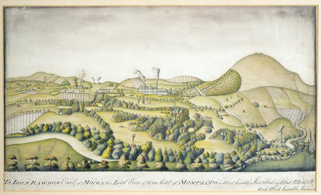 John Rawdonnak, Moira grófjának, Montalto székhelyének keleti nézete, 1800 körül (toll és WC) alkotó: English School