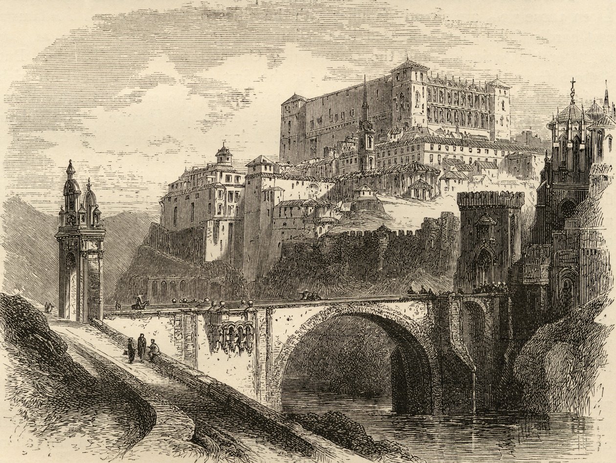 Toledo, Spanyolország, illusztráció Samuel Manning tiszteletes "Spanyol képek" című művéből. alkotó: English School
