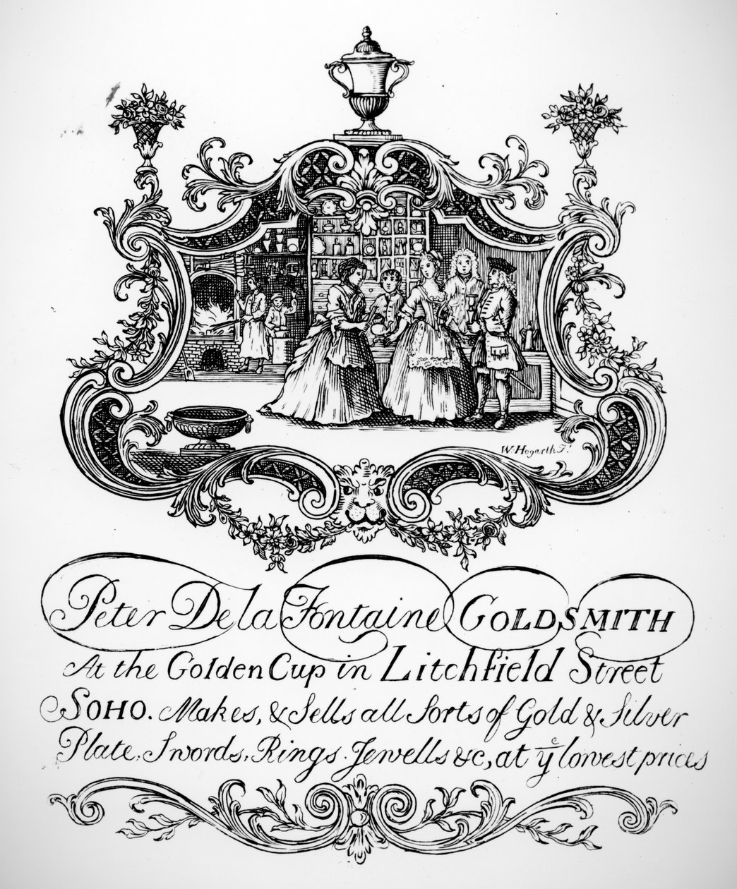 Kereskedelmi kártya Peter De la Fontaine számára, Goldsmith, 1790 körül alkotó: English School