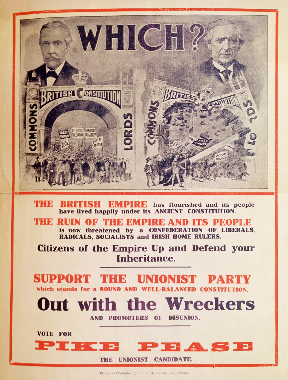 Unionista Párt plakátja az 1910. januári brit általános választáshoz alkotó: English School
