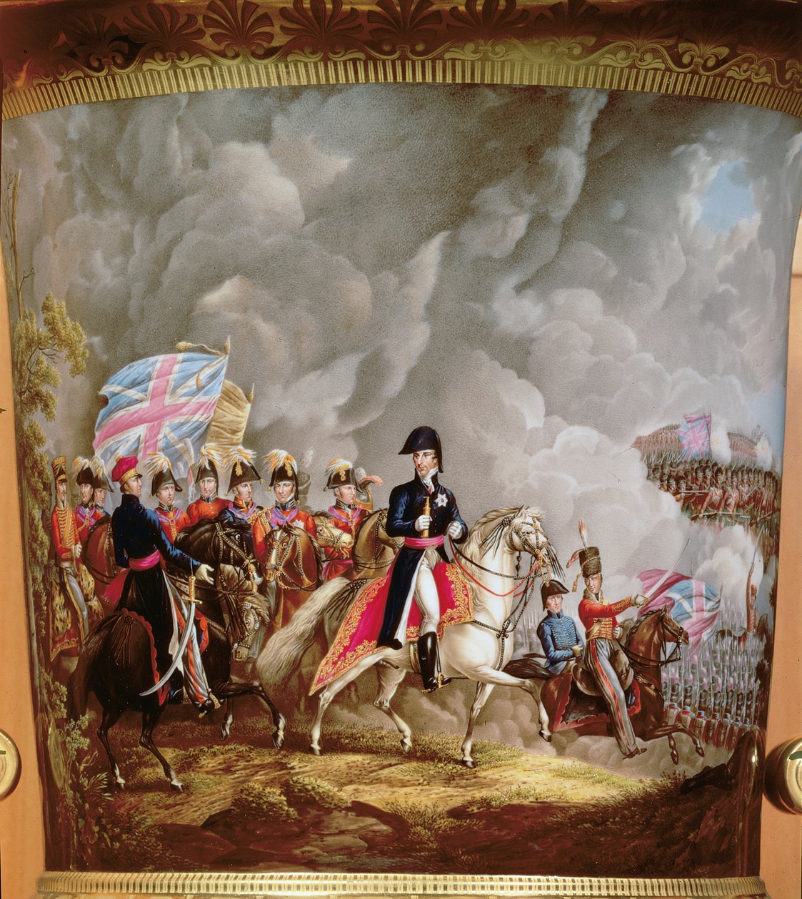 Váza Wellington és tisztjei ábrázolásával az 1815-ös waterlooi csatában (kerámia) alkotó: English School