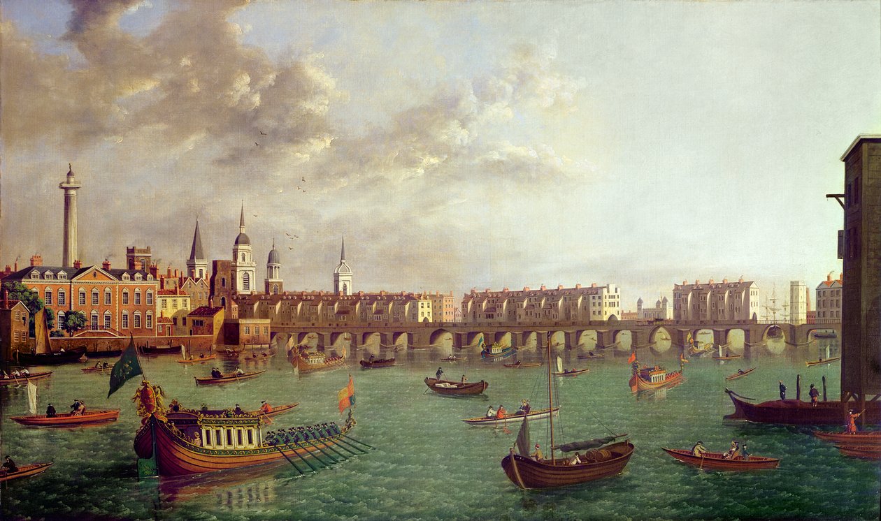Kilátás az Old London Bridge-re alkotó: English School