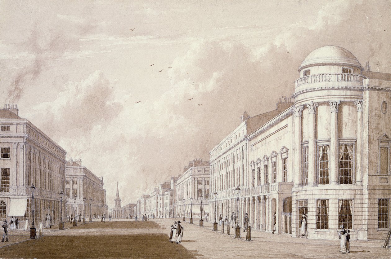 Kilátás a Regent Streetre, 1825 (tintaceruza mosás papíron) alkotó: English School