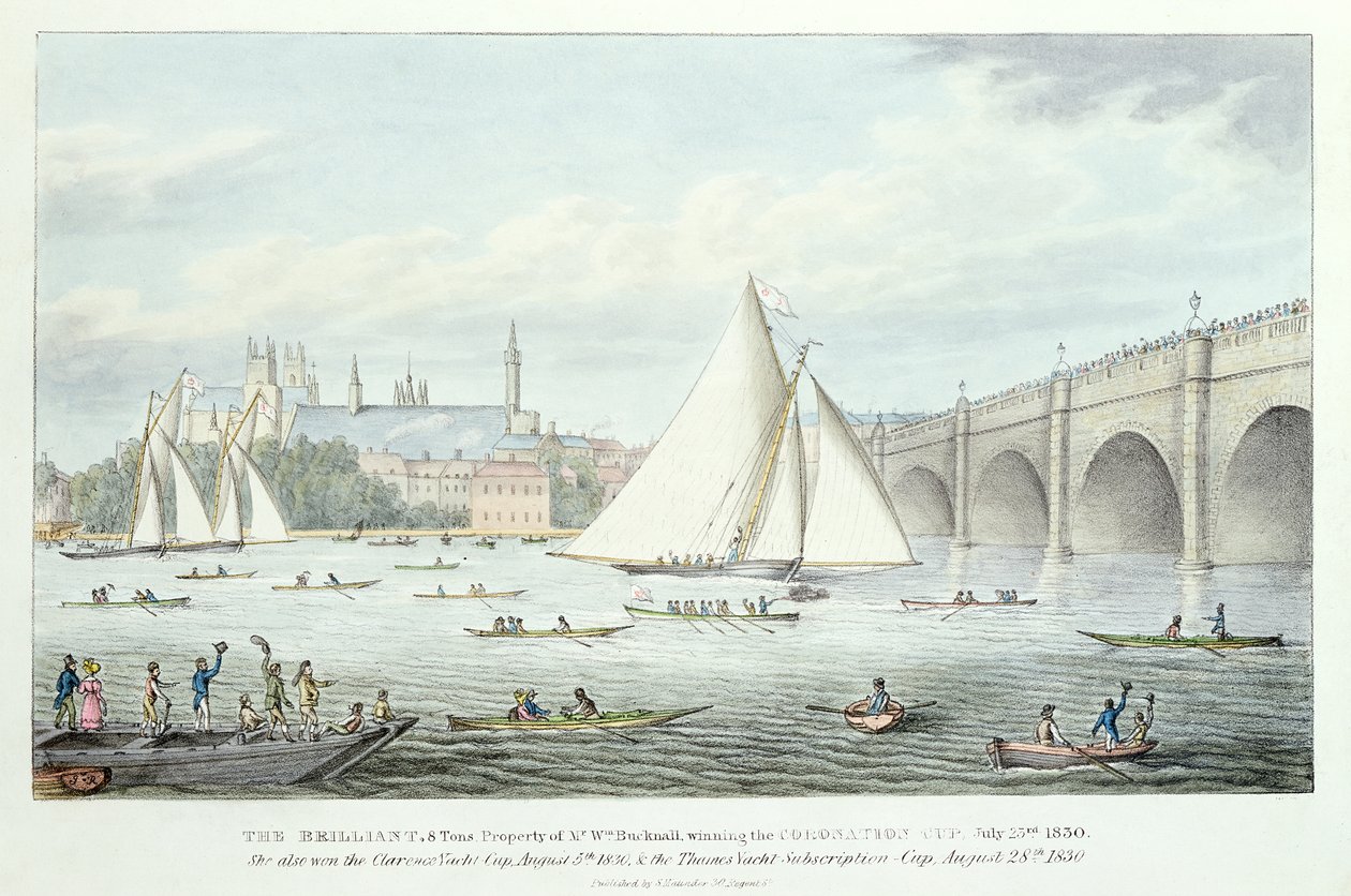 Kilátás a Westminsterre és a hídra vitorlásmérkőzéssel, 1830 alkotó: English School