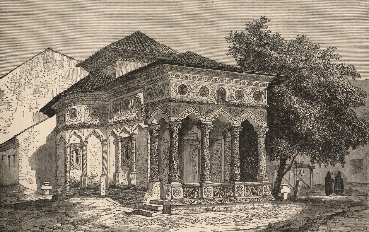 Kilátás egy bukaresti templomra, a The Illustrated London News-ból, 1853 alkotó: English School