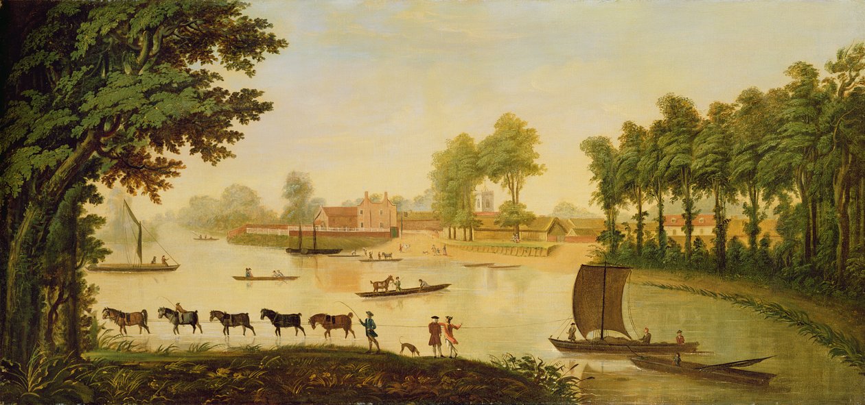 Kilátás a Sheppertonra a Temze folyón, 1752 után alkotó: English School