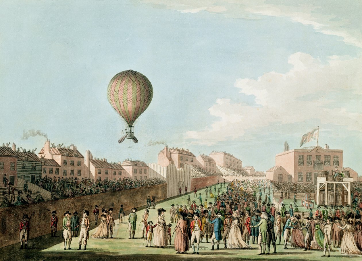 Vincent Lunardi légi felemelkedése a tüzérségi földről, 1784. szeptember 15. alkotó: English School