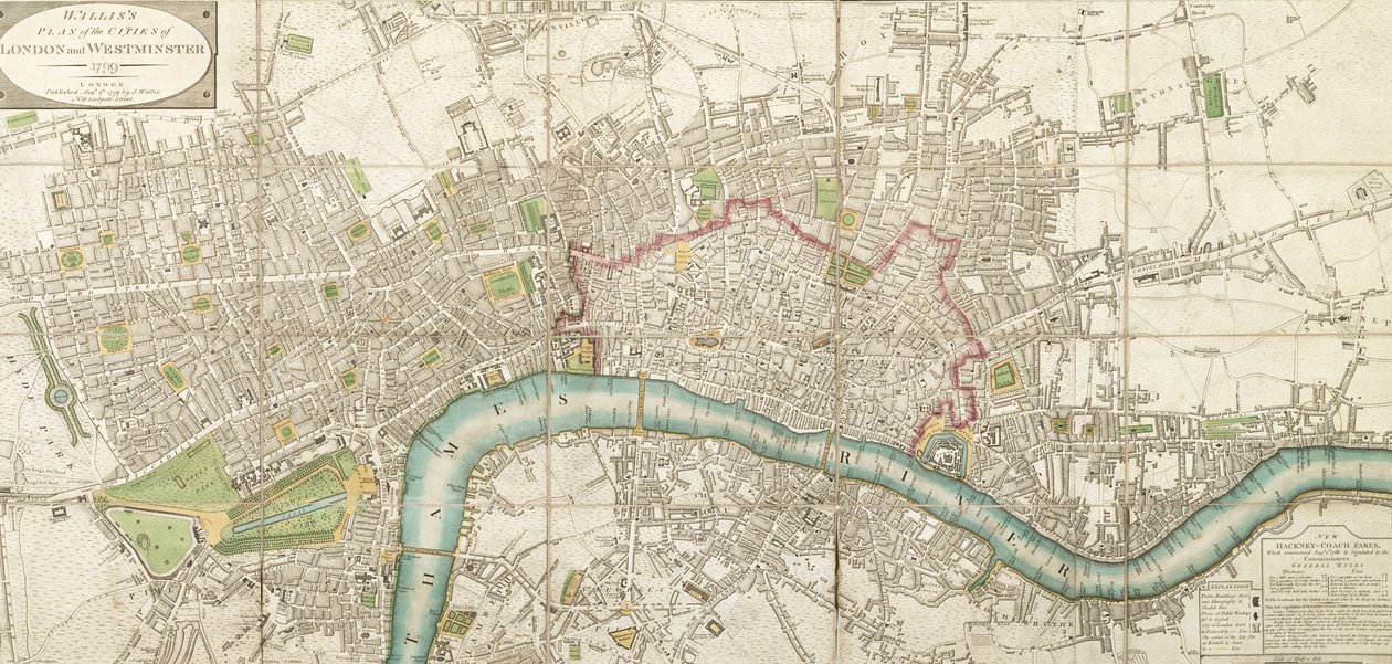 Walliss City of London és Westminster hajtogatott térképe, 1799 alkotó: English School