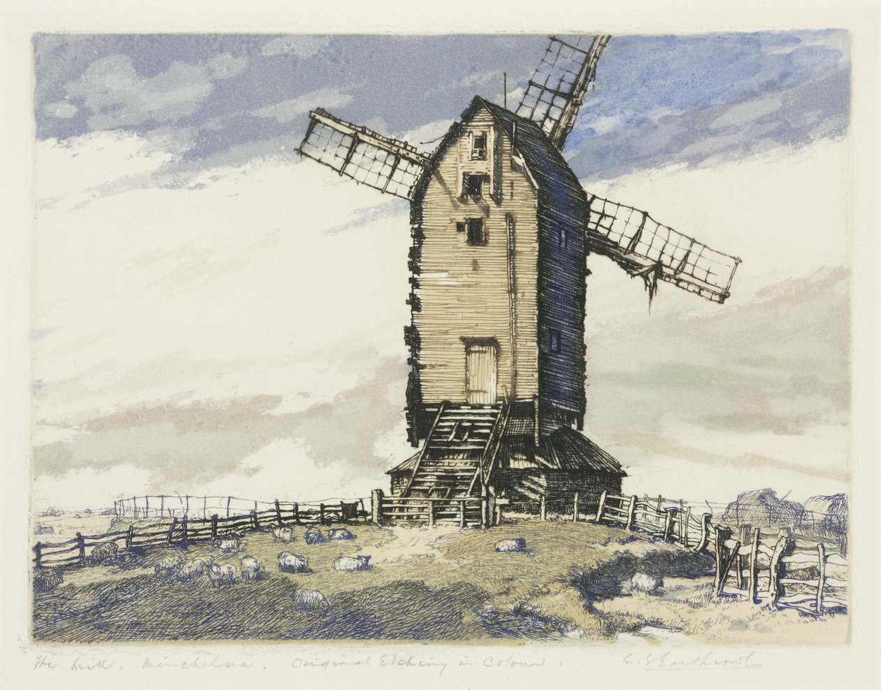 Szélmalom, Winchelsea, East Sussex (színes mezzotint) alkotó: English School
