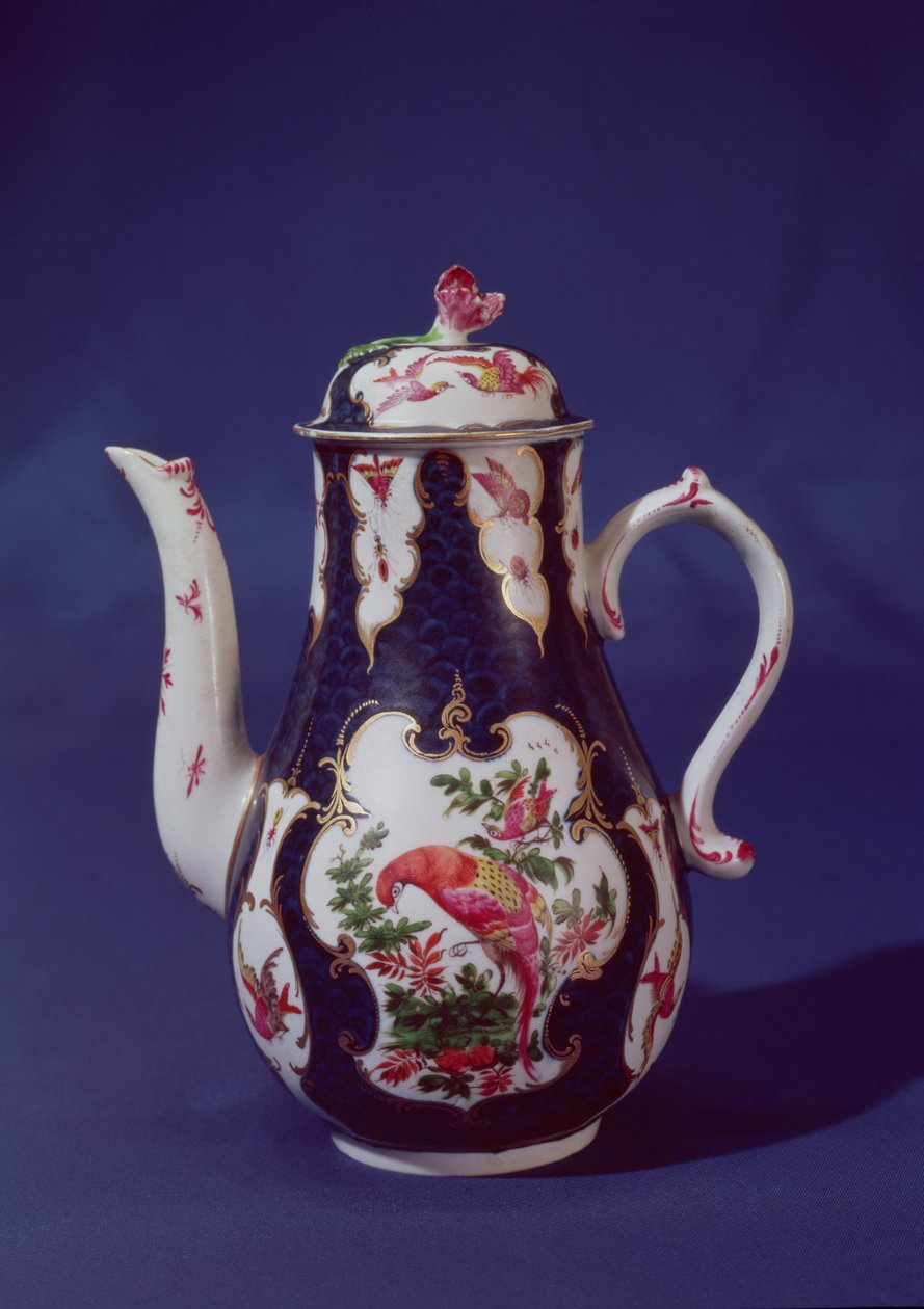 Worcester kávéskanna, paradicsommadarakkal díszítve, 1750 körül (porcelán) alkotó: English School
