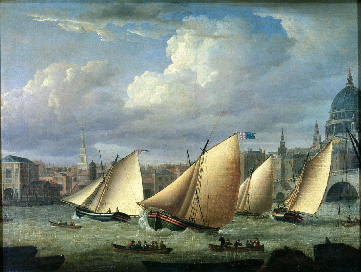 A cumberlandi flotta jachtjai a londoni Blackfriarsből alkotó: English School