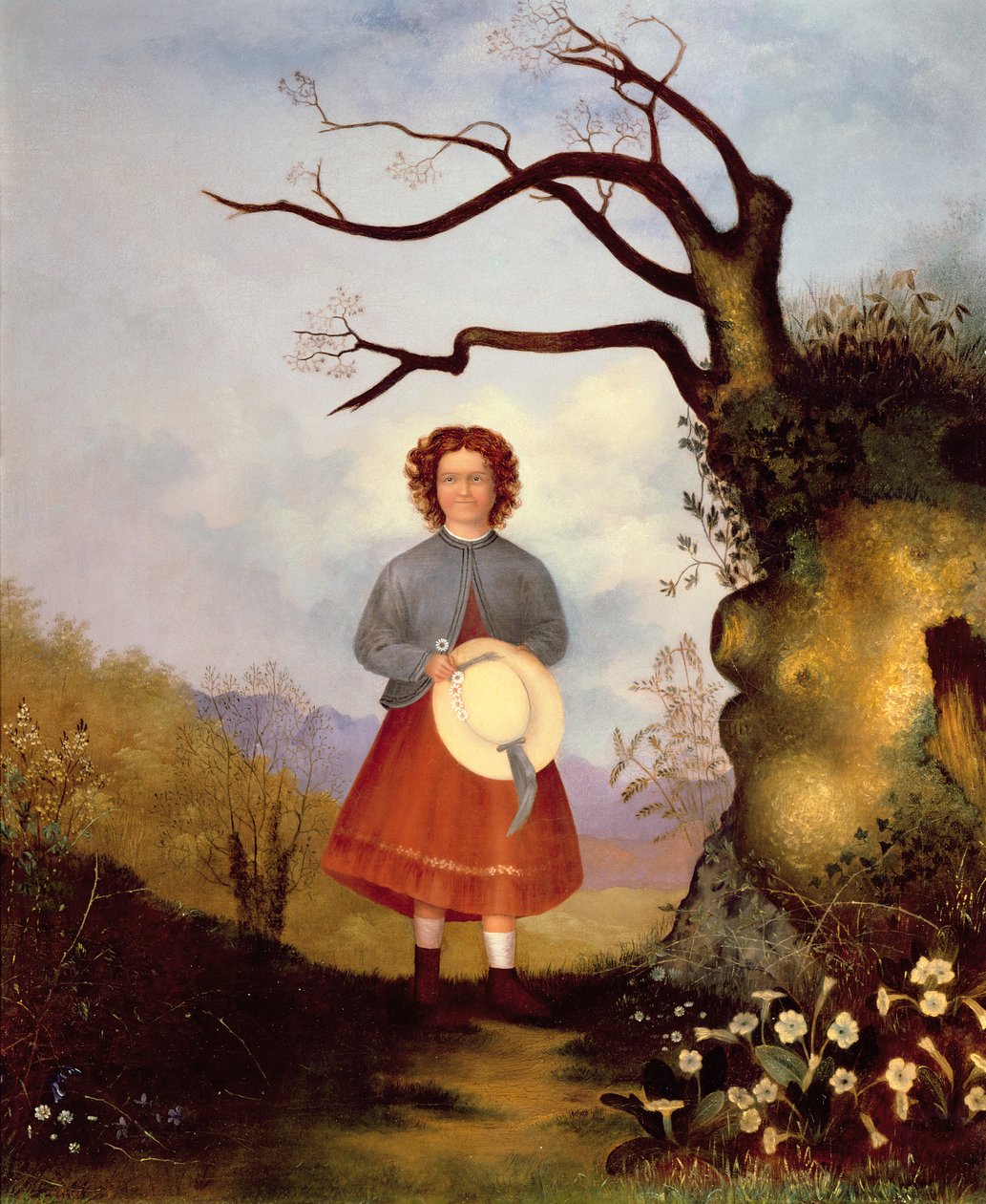 Fiatal lány egy tájban kankalinokkal, 1850 körül alkotó: English School