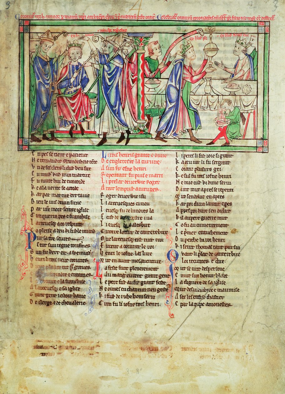 f.3 II. Henrik király fiának, akit Henriknek is hívnak, Roger of Pont lEveque, York érseke koronázása 1170-ben a Becket Leaves-ből, 1220-40 körül alkotó: English School