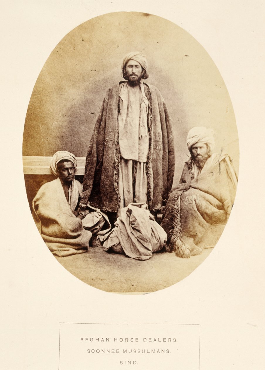 Afghan Horse Dealers, Soonnee Mussulmans, Sind, The People of India, J. Forbes Watson, megjelent 1868 (albumnyomat) alkotó: English Photographer