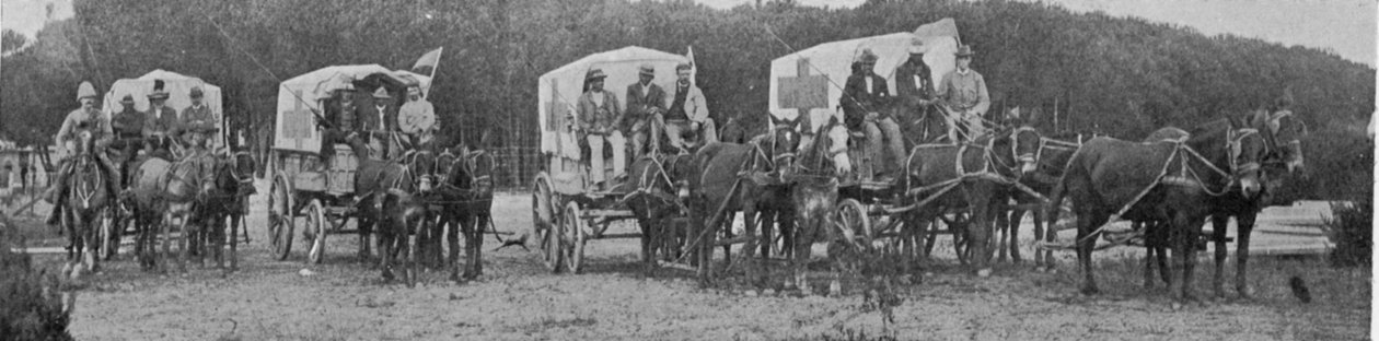Mentőkocsik elhagyják a fokvárosi pestiskórházat, illusztráció a The Kingből, 1901. május 25. alkotó: English Photographer
