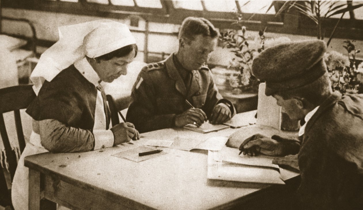 Ausztrálok és hadkötelezettség: Hogyan zajlik az ausztrál szavazás egy londoni kórházban, illusztráció a The Illustrated War Newsból, 1916. október 25. (szépia fotó) alkotó: English Photographer
