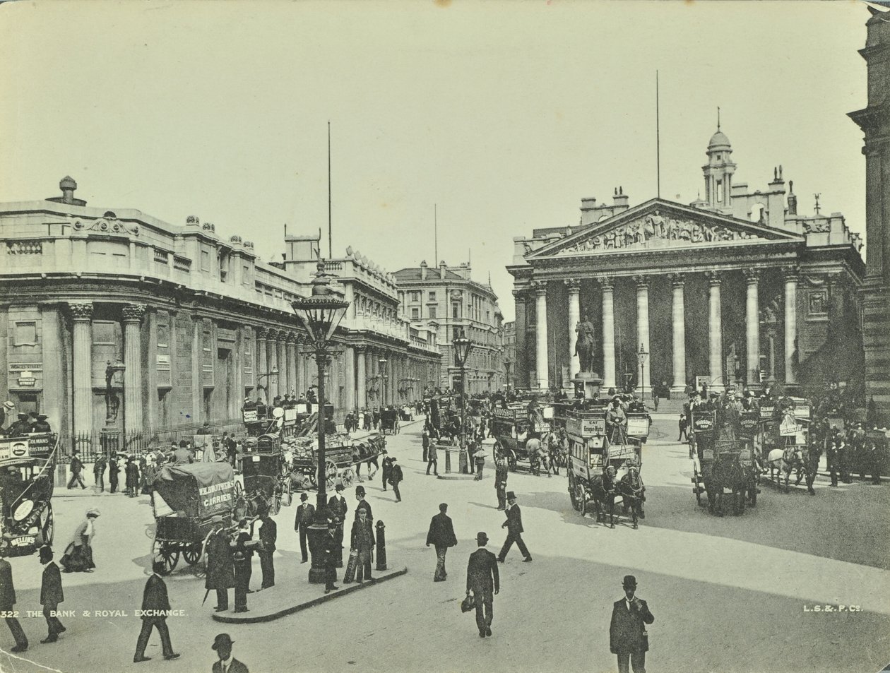 Bank of England és Royal Exchange, Threadneedle Street, City of London, 1890 alkotó: English Photographer