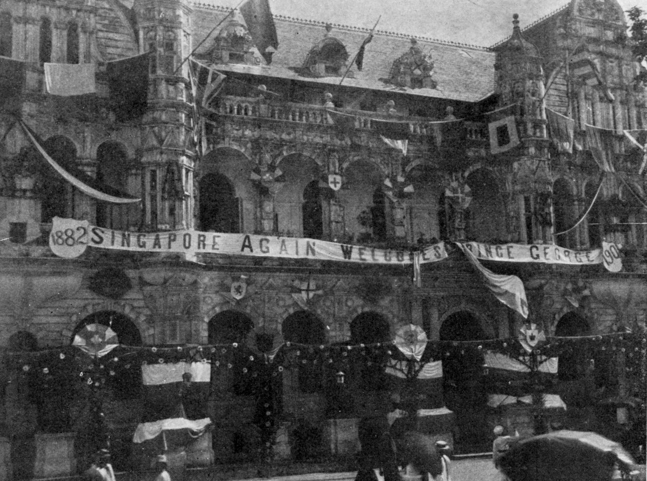 Díszek a városházán, Szingapúr, illusztráció a Királyból, 1901. május 25 alkotó: English Photographer