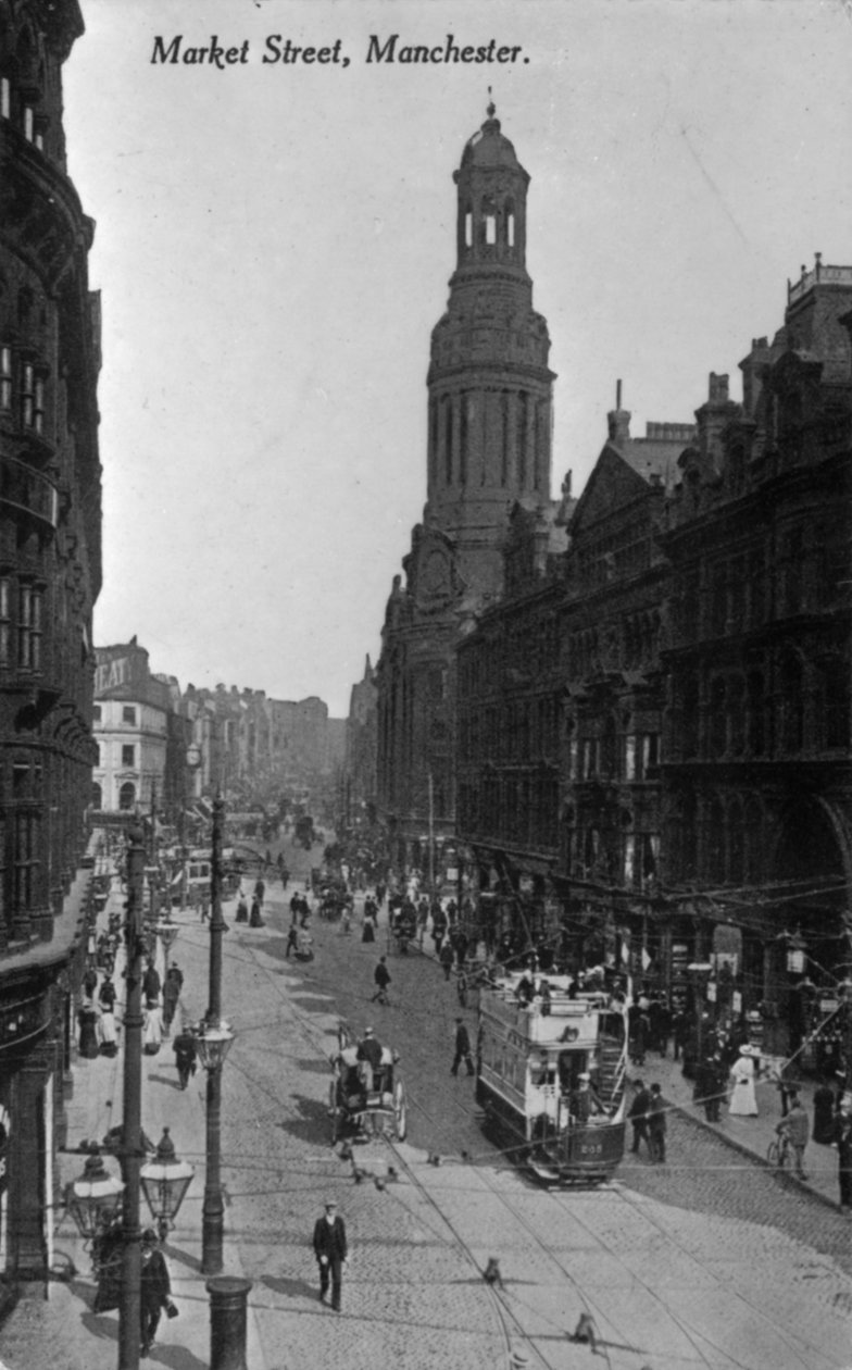 Market Street, Manchester, 1910 körül (bw fotó) alkotó: English Photographer