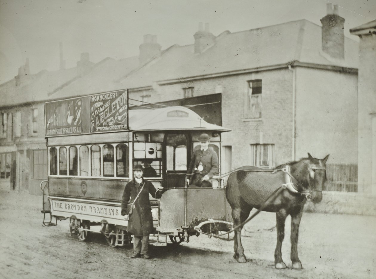 A Croydon Tramways Company egylovas kocsija a Red Deer végállomáson, 1885 alkotó: English Photographer