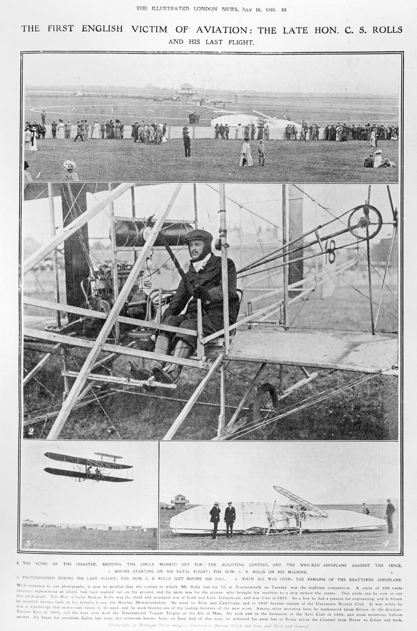 A repülés első angol áldozata: a néhai Hon. C.S. Rolls és utolsó repülése a The Illustrated London News-tól, 1910. július 16. alkotó: English Photographer
