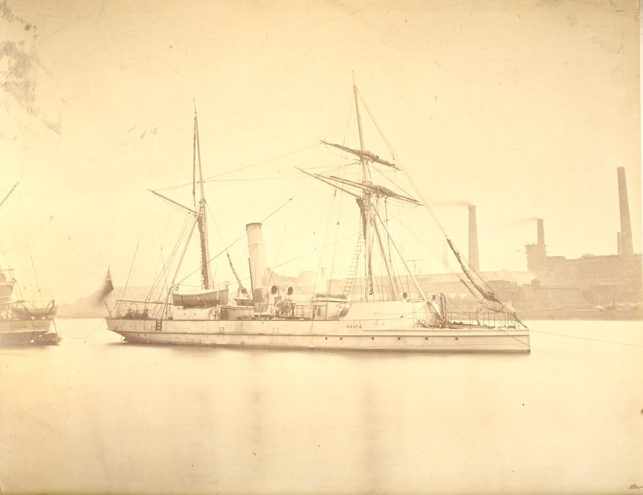 A "Delta" ágyús csónak jobb oldala a Tyne folyóban horgonyzott, 1876 körül alkotó: English Photographer