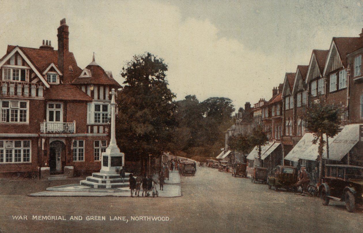 Háborús emlékmű és Green Lane, Northwood, London (színes fotó) alkotó: English Photographer