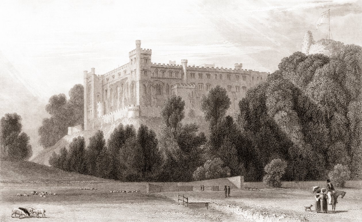 19. századi kilátás az Arundel kastélyra, Arundel, West Sussex, Anglia. Churton 1836-ban megjelent Portré- és Tájképtárából. alkotó: English School