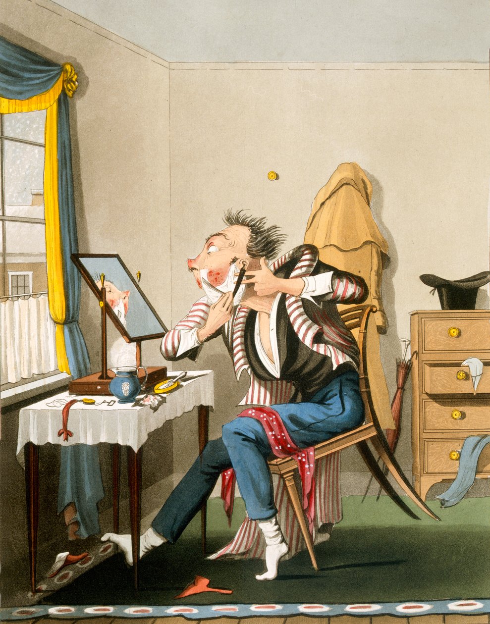 Egy tompa borotva, kocsma. Hunt, 1827 (színes rézkarc) alkotó: English School