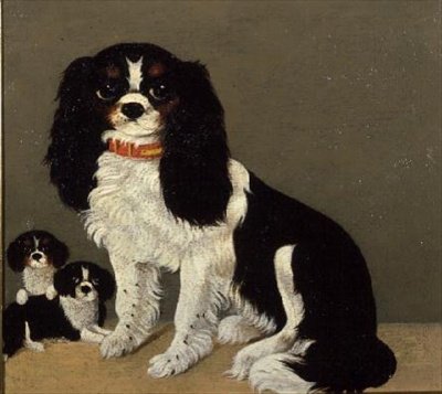 Cavalier King Charles spániel kölykökkel (64046-os pár) alkotó: English School