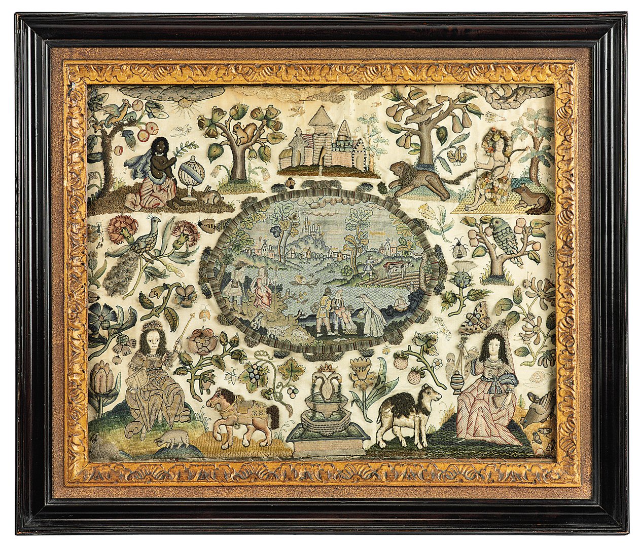 Károly II. kézimunka-képe Afrikáról és az Újvilágról, 1660-70 körül alkotó: English School