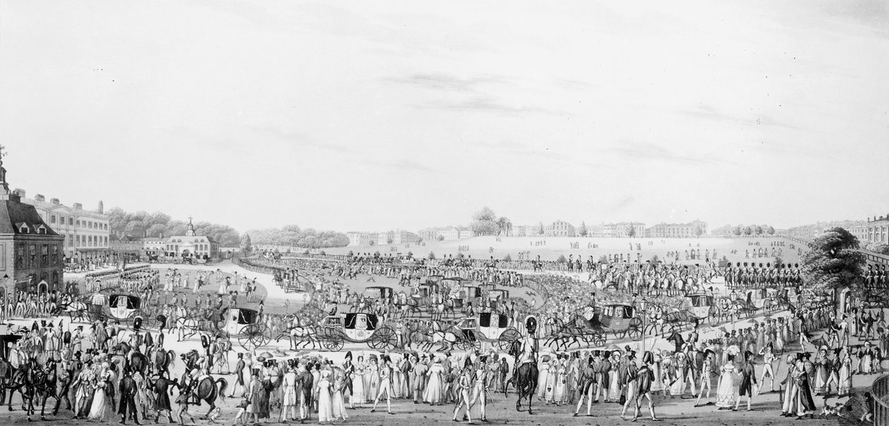 A Buckingham-palota Őfelsége szalonjába induló és onnan hazatérő társaság helyes ábrázolása, G, Humphrey, 1822. május 25. alkotó: English School