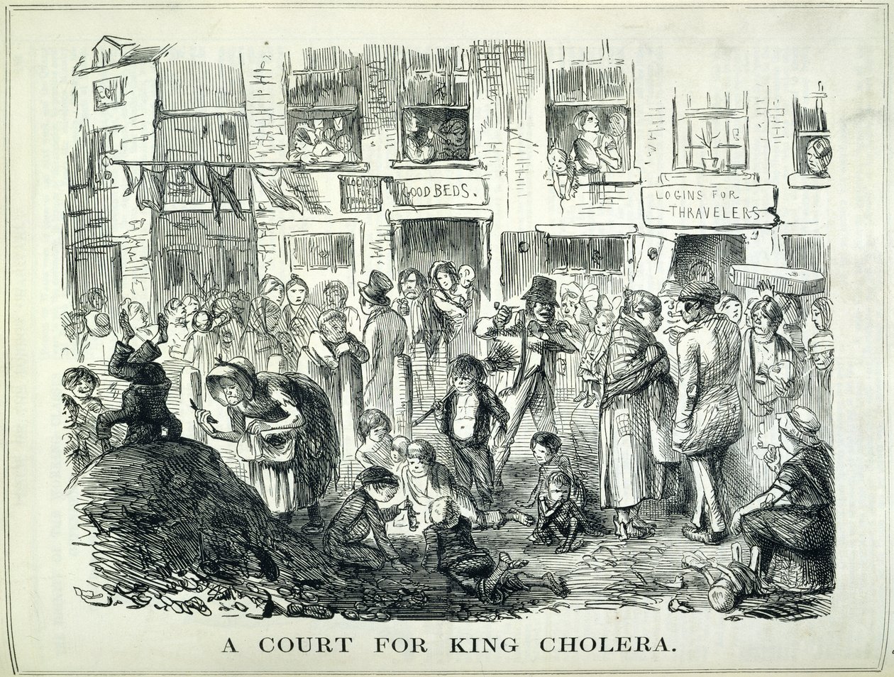 A kolera király udvara, illusztráció a „Punch”-ból, 1852. szeptember 25. (litho) alkotó: English School