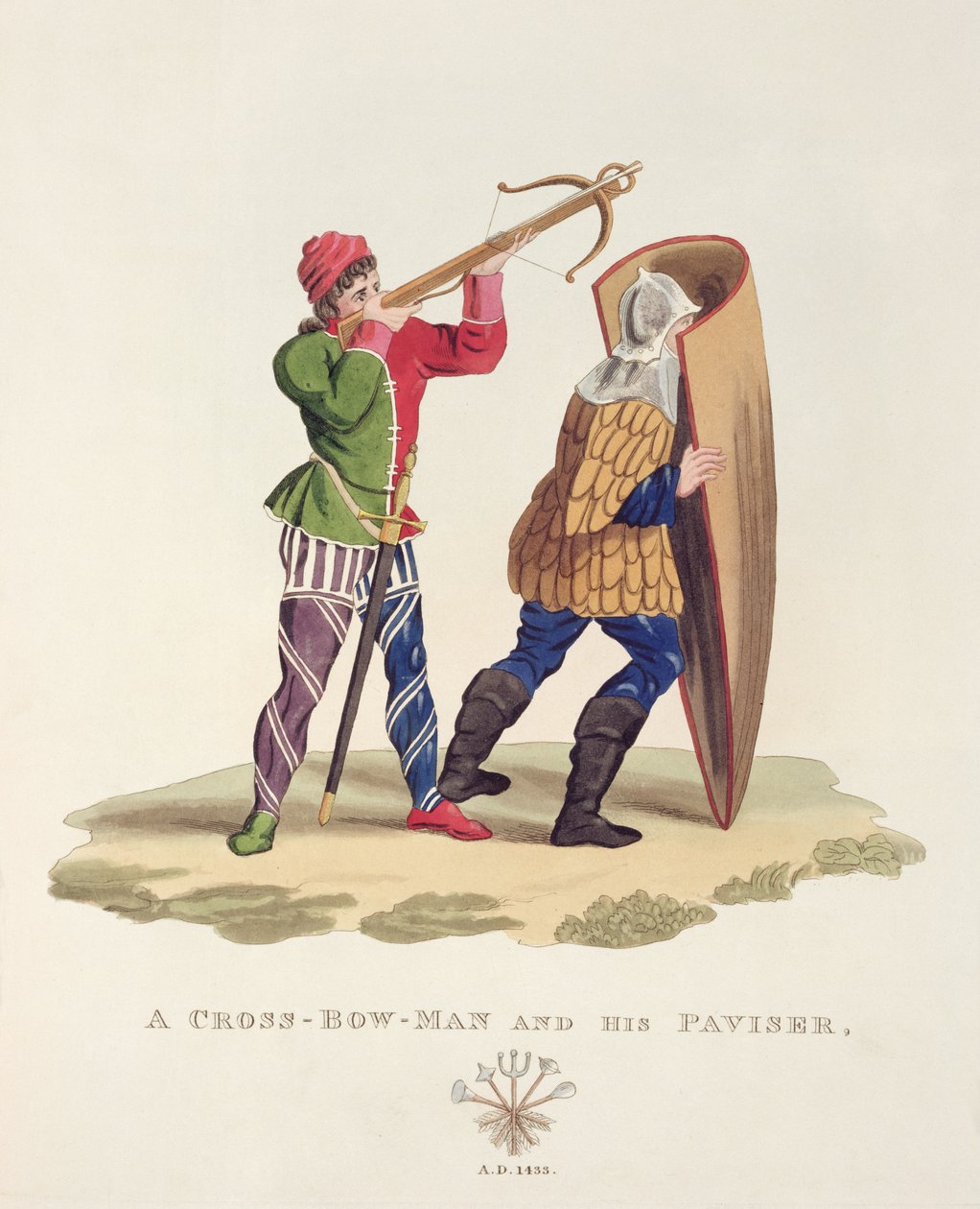 Egy Cross-íjász és a Paviser, 1433, Samuel Rush Meyrick ősi páncéljából, 1824 alkotó: English School