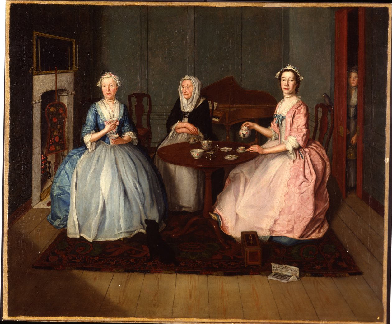 Egy család egy belső térben teázva, 1740 körül alkotó: English School
