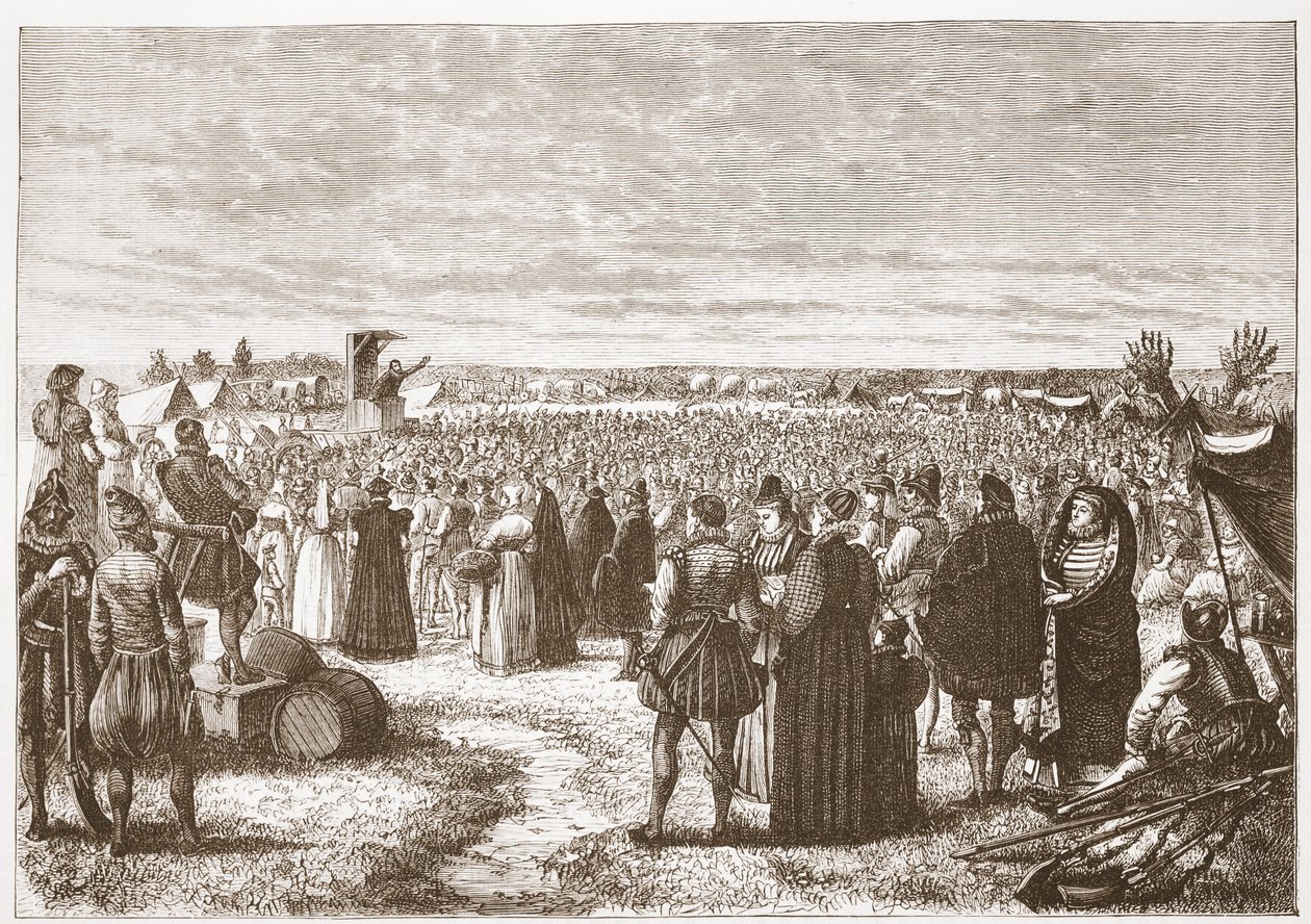 Egy terepi prédikáció Gent közelében, illusztráció: James Aitken Wylie (1808-1890) A protestantizmus története című könyvéből, pub. 1878 alkotó: English School