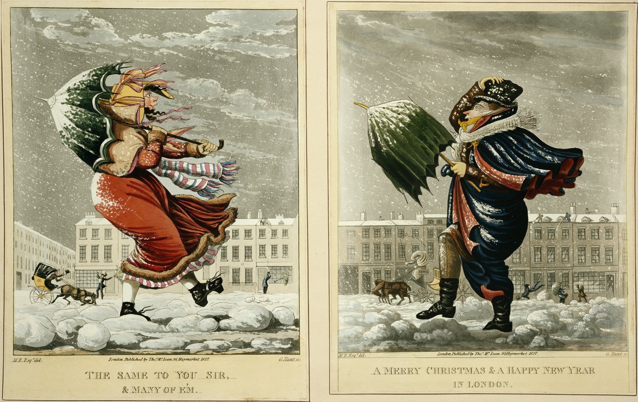 Kellemes karácsonyi ünnepeket és boldog új évet Londonban: És ugyanez neked, uram, és sok Em, metszett G. Hunt, 1827 alkotó: English School