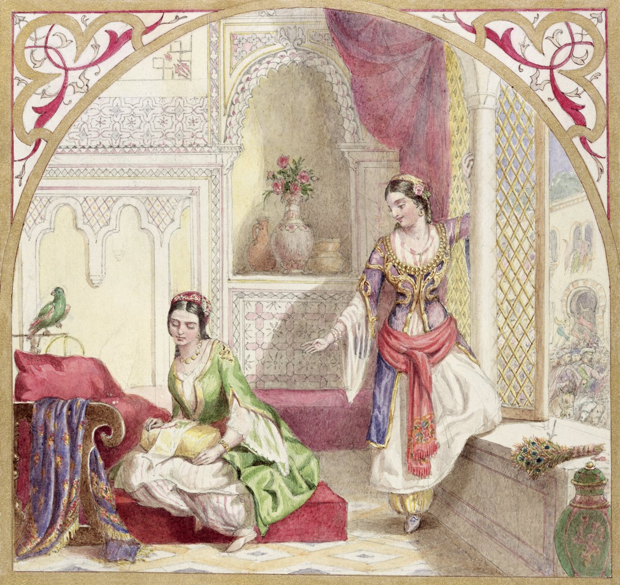 Mór belső tér két nővel, 1840 körül (wc papíron) alkotó: English School