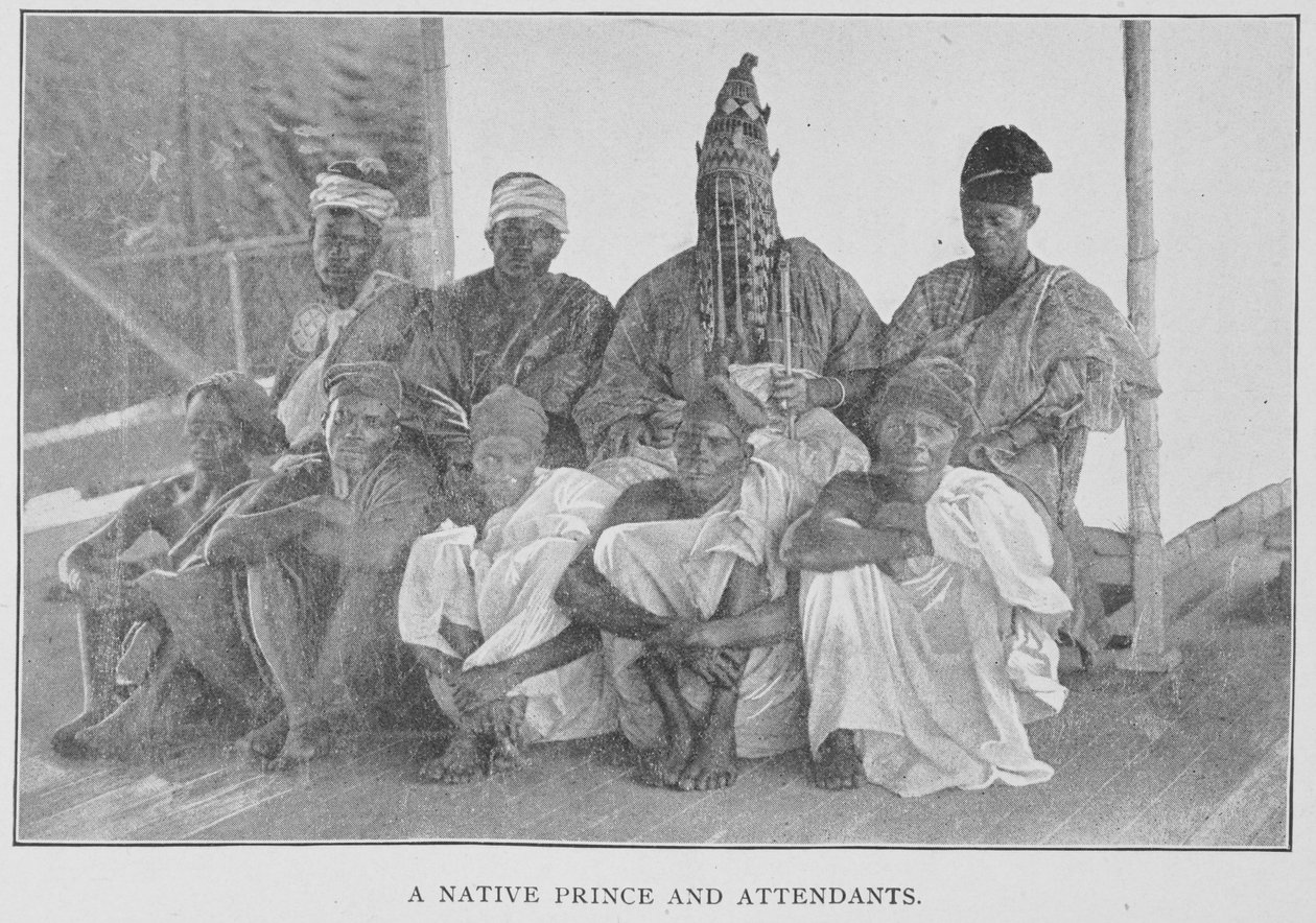 Egy bennszülött herceg és kísérői, illusztráció az „Afrika erdőjében és dzsungelében: avagy hat év a jorubaiak között” című művéből, Richard H. Stone tiszteletes, 1899 körül (fotomechanikus nyomat) alkotó: English School