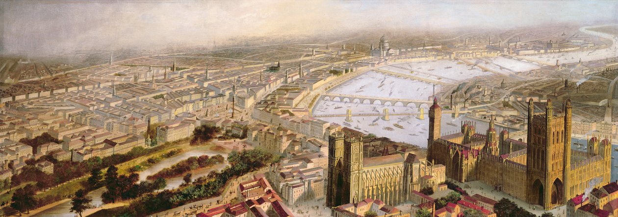 Panorámás kilátás Londonra Westminsterből, 1858 körül alkotó: English School